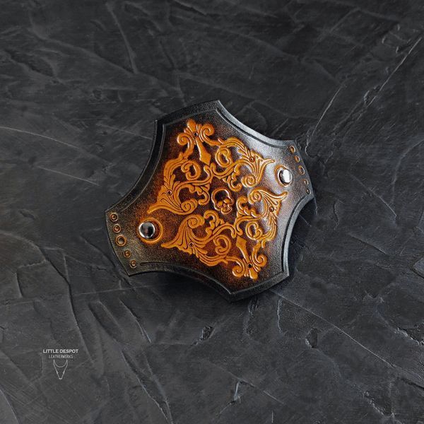 Заколка автомат з натуральної шкіри з тисненням "Gothic Barrette"_Vintage Black HPN-15-0019 фото