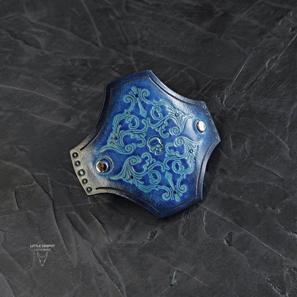 Заколка автомат з натуральної шкіри з тисненням "Gothic Barrette"_Vintage Black HPN-15-0019 фото