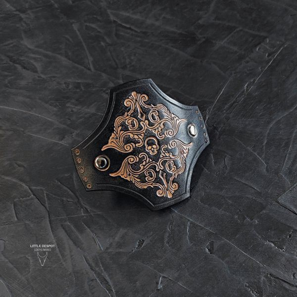 Заколка автомат з натуральної шкіри з тисненням "Gothic Barrette"_Vintage Black HPN-15-0019 фото