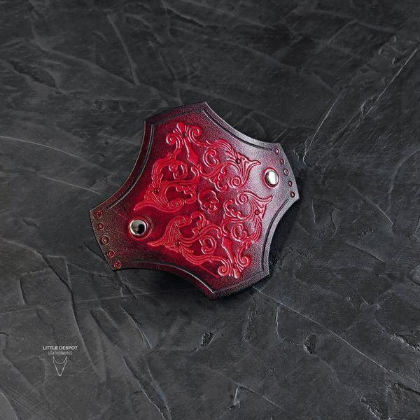 Заколка автомат з натуральної шкіри з тисненням "Gothic Barrette"_Vintage Red HPN-15-0015 фото