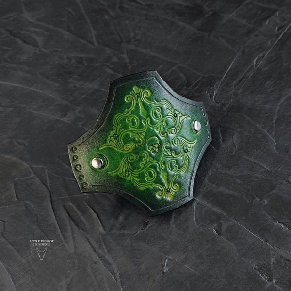 Заколка автомат з натуральної шкіри з тисненням "Gothic Barrette"_Vintage Black HPN-15-0019 фото