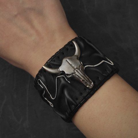 Готичний шкіряний браслет "Pulse Cuff" із шнурівкою BRT-PL-002 фото