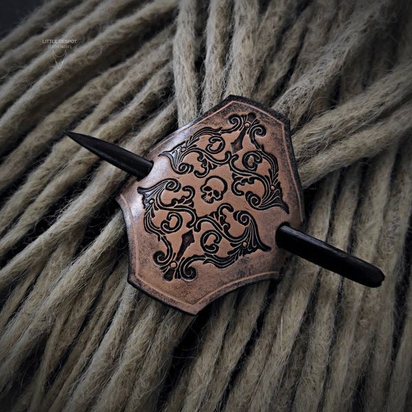 Заколка з натуральної шкіри з тисненням "Gothic Barrette"_Vintage Beige HPN-16-0002 фото