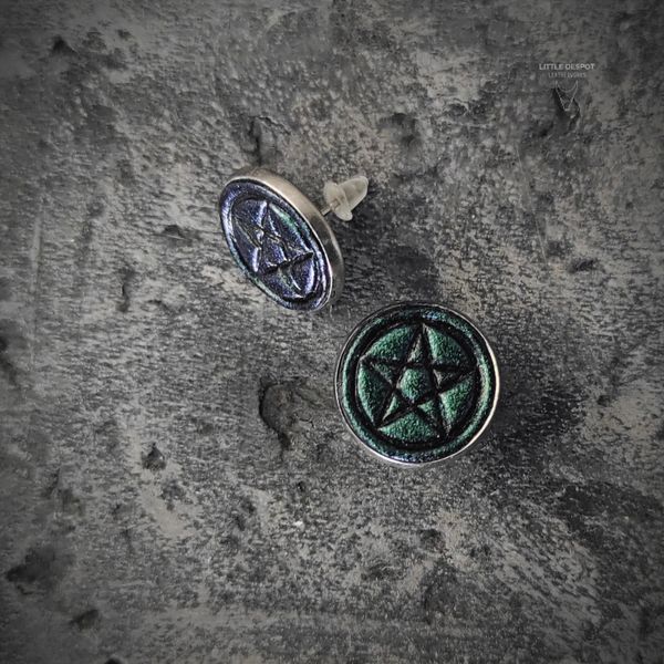 Сережки "Sigil" з натуральної шкіри та сталі (Chameleon G+V) ERS-PN-003 фото