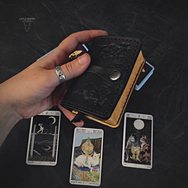 mini tarot deck leather case inspired by ancient book