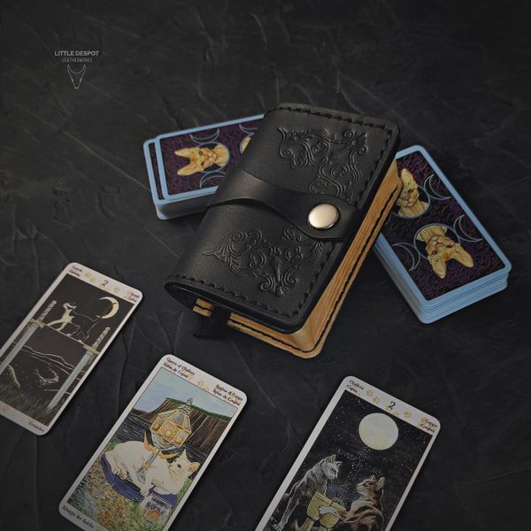 gothic leather mini tarot card case Mini Tome handmade