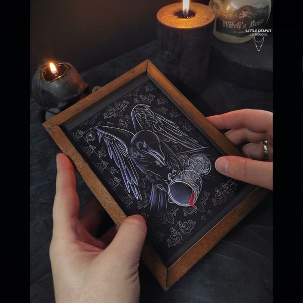 Чорна листівка з авторським дизайном "Goth Card"_Wine with Crow&nbsp; CRD-01-0601 фото