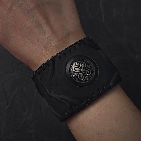 Готичний шкіряний браслет "Pulse Cuff" із шнурівкою BRT-PL-000 фото