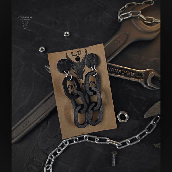Сережки "Chains" з натуральної шкіри та сталі ERS-IND-001 фото