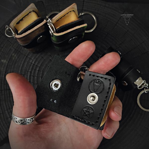 gothic leather book keychain black